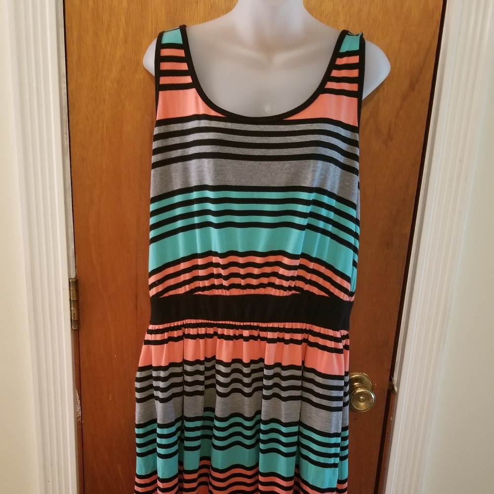 TORRID Coral & Teal Striped Tank Dress Size 2
